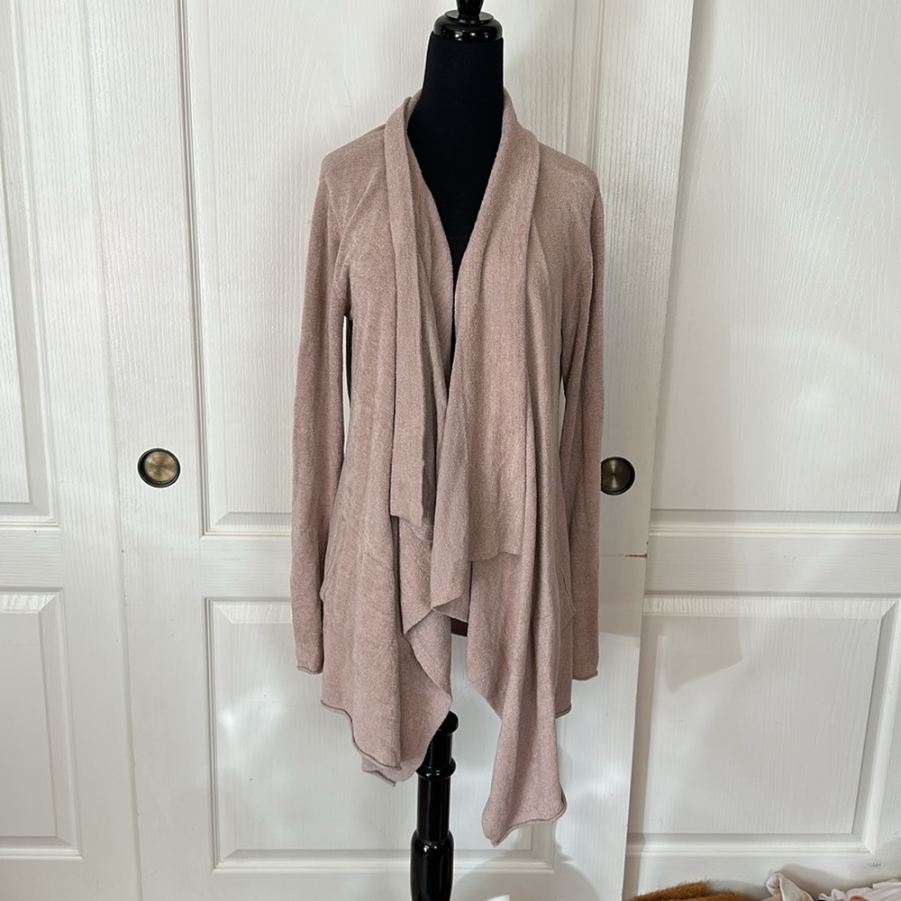 BAREFOOT DREAMS ASYMMETRICAL COZY CREAM TAUPE CARDIGAN